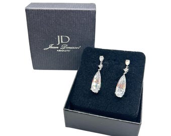 JEAN DOUSSET Absolute Sterling Dangle Drop Earrings Elongated Crystals Pierced Dangles