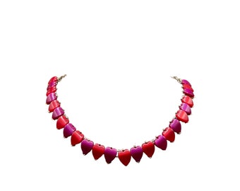 Red Purple Hearts Necklace Mid Century Thermo Plastic Valentine Costume Jewelry