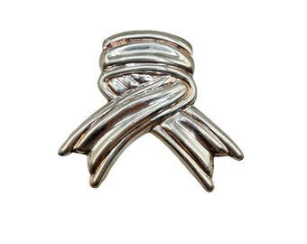 Sterling Silver 925 Ribbon Pin Brooch Awareness Ribbon Handcrafted Taxco Mexico