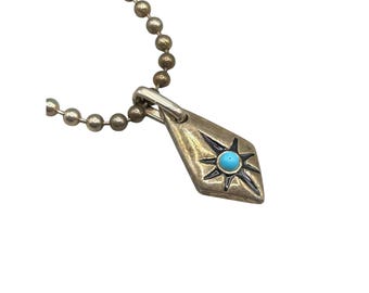 Native American Inspired Faux Turquoise Pendant Necklace With Ball Chain