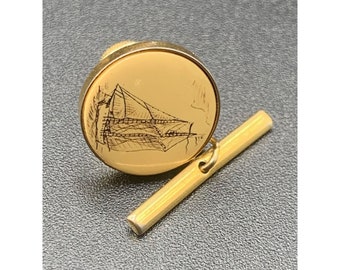 Barlow Tie Tack Sailboat Design Round Vintage Signed Tack Pin