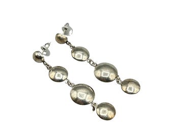 Sterling Drops Earrings 925 Pierced Dangles Lentil Puffy Silver Beads Cascades