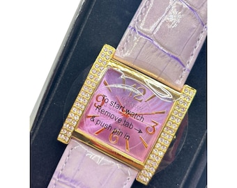 JOAN RIVERS Watch Classics Collection Crystals Watch Lilac Purple Leather Band NIB