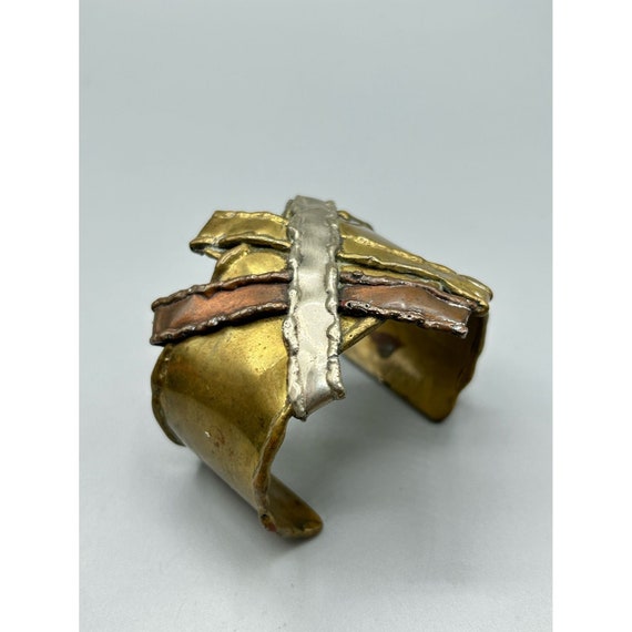 Vintage Brutalist Cuff Bracelet Mixed Metal Handc… - image 5