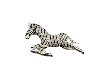 Signed Roman Zebra Brooch Pin With Sparkling Rhinestones In Silver Tone