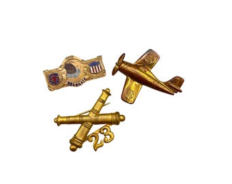 Set Of 3 Vintage Antique Military Pins Brooches Assortment Instant Collection