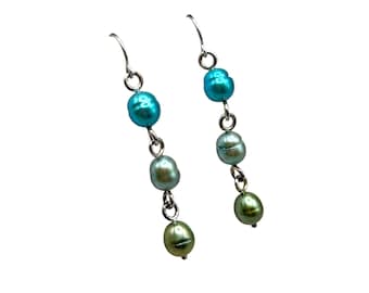 HONORA Pearls Earrings Sterling 925 Blue Green Dyed Cultivated Genuine Freshwater Drops