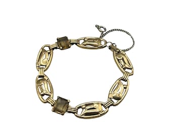 Vintage Art Deco Gold Filled Bracelet with Glass Stones Simple Delicate Links