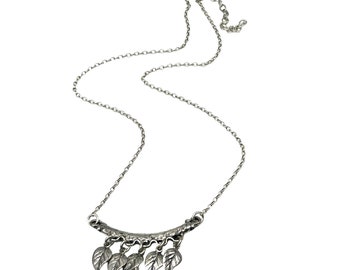 Sterling Silver Necklace Leaves and Pearl Didae Made In Israel Charm Necklace