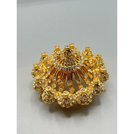Statement Brooch Gold Tone Clear Rhinestones High… - image 5