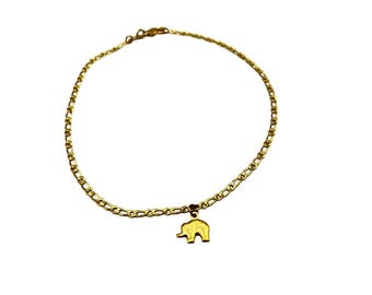18K Gold Plated CRACCO Elephant Charm Bracelet or Anklet 10" Long