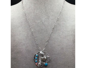 Designer Quality Necklace Sterling Silver & Turquoise Abstract Sea Life Inspired