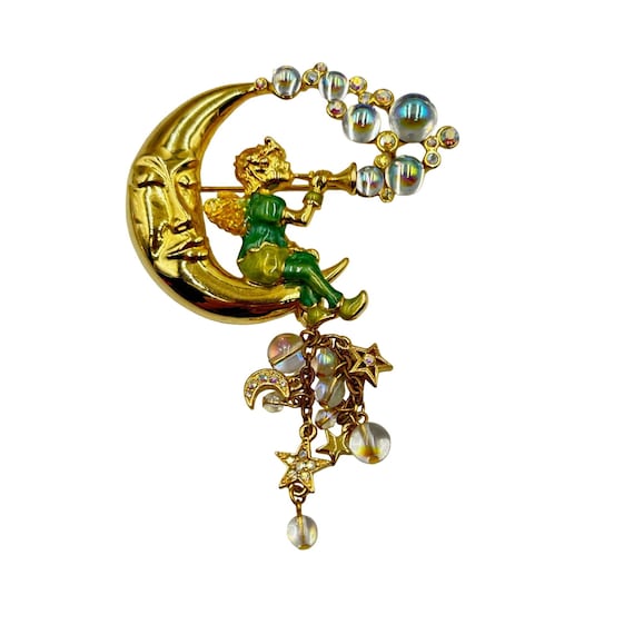 Kirks Folly Pipe Dream Fairy Brooch Moonface Gold… - image 1