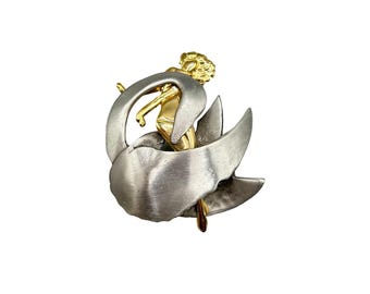 Vintage Ultra Craft Swan & Lady Brooch Pin Two-Tone Gold Tone Silver Tone