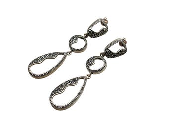 Textured Long Dangles Earrings Sterling Silver Pierced Long Drops