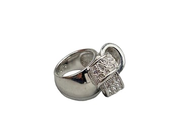 Camille Lucie Ring Size 7 Silver Tone Rhinestones Sparkly Knot Fun Cocktail Ring