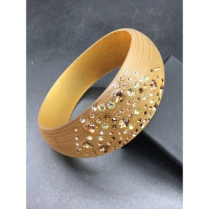 Alexis Bittar Lucite Wide Bangle Frosted Golden UNSIGNED Statement Bracelet