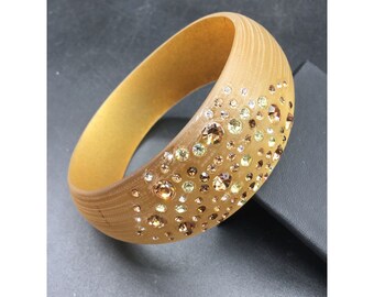 Alexis Bittar Lucite Wide Bangle Frosted Golden UNSIGNED Statement Bracelet