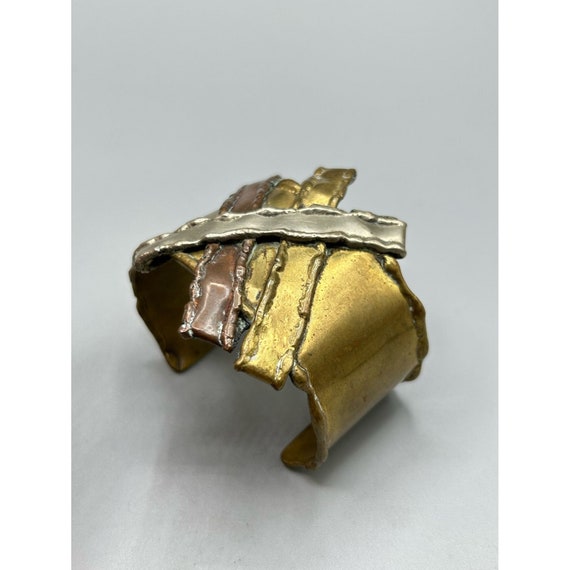 Vintage Brutalist Cuff Bracelet Mixed Metal Handc… - image 7