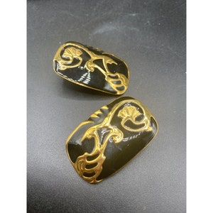 Berebi Black And Gold Pierced Statement Earrings Large Oversized 90s Fashion