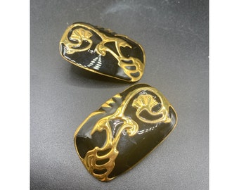 Berebi Black And Gold Pierced Statement Earrings Large Oversized 90s Fashion