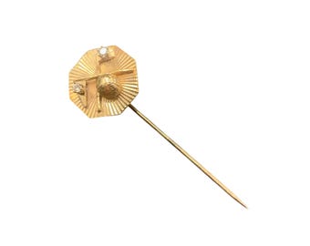 14k Gold Golf Stick Pin Lapel Pin Diamond Accents Vintage 1962 Golfer Jewelry
