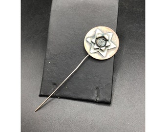 Unusual Handmade Polygon Stick Pin Copper and Sterling Silver Mixed Metal Signed