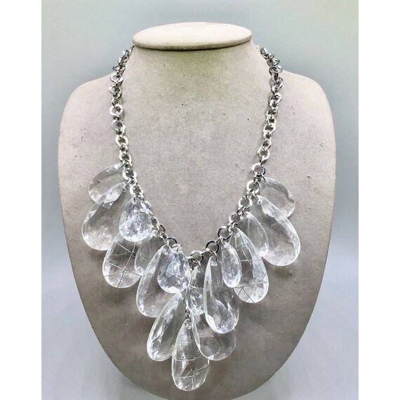 Clear Drops Statement Necklace Acrylic Faceted Da… - image 2