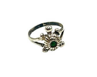 Sterling Silver Turtle Ring Size 9 with Green Turquoise Stone Cabochon