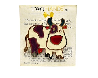 Cow Brooch Enamel Pin Vintage Moo Pin New Old Stock Two Hands Brand Made in USA