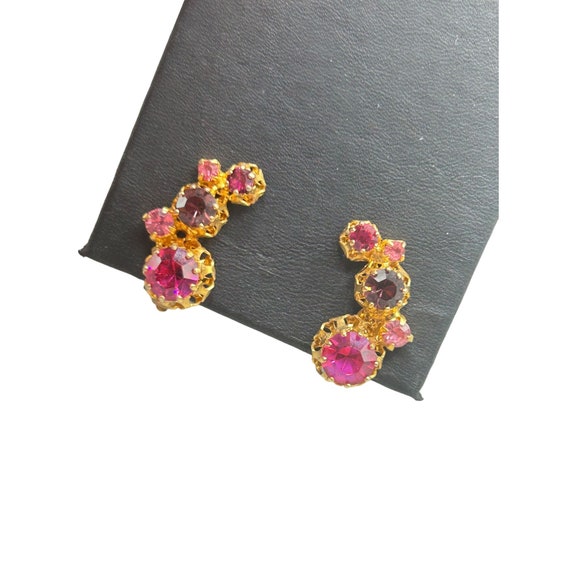 Vintage Signed Austria Clip On Earrings Pink Tone… - image 1