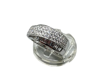 CZ Ring Size 8 Sterling Silver Overlapping Bands Layered Dimensional Design