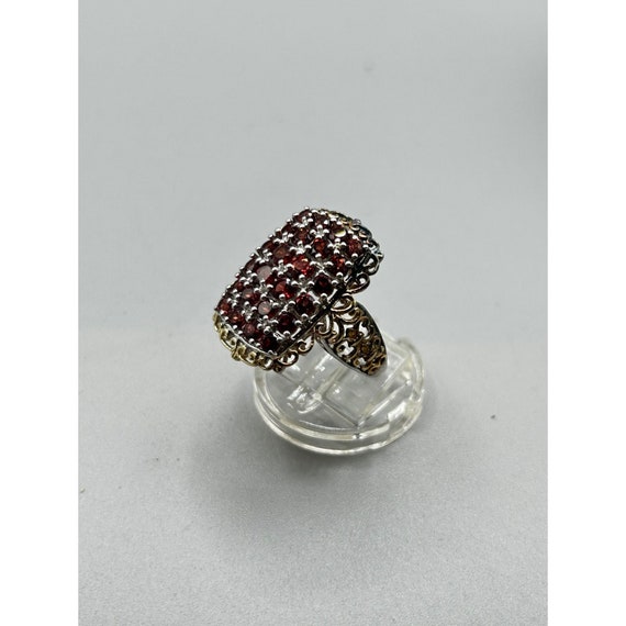 Rectangular Ring with Garnets Size 8 Sterling Sil… - image 2