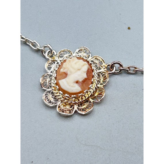 Sterling Silver Cameo Necklace 3 Carved Shell Cam… - image 5