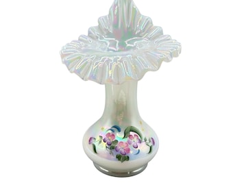 Fenton Jack in the Pulpit Ruffled Vase Iridescent Hand Painted Signed