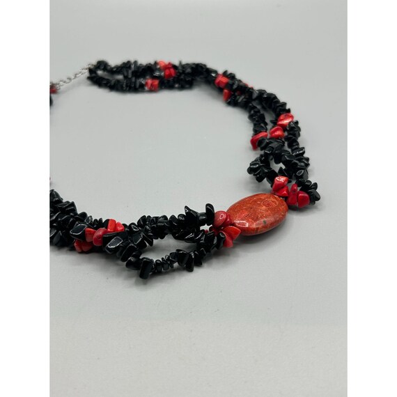 Vintage Black Onyx and Red Sponge Coral Necklace … - image 7