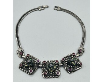 Possibly SELRO Foxtail Necklace with Confetti Lucite Panels Silver Tone Unsigned