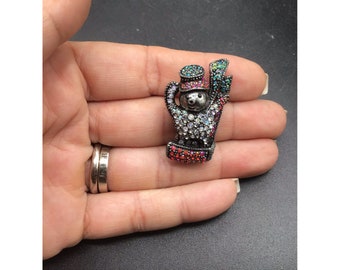 Christmas Brooch Snowman on a Sled Christmas Holiday Pin Colorful Rhinestones