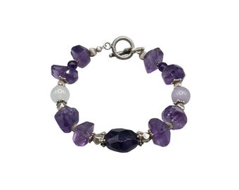 Handcrafted Chunky Amethyst Sterling Silver Bracelet  7.75" Long