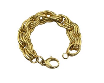 Gold Over Bronze Bracelet Milor Italy Triple Link Chain Chunky Statement