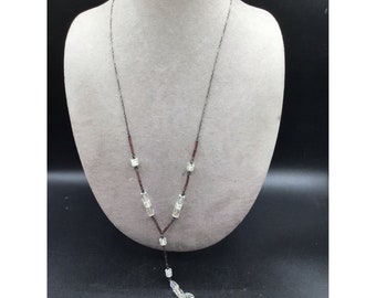 Art Deco Dusty Pink Glass Necklace Sterling Silver Faceted Beads Delicate Chain