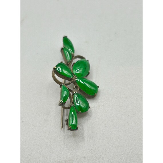 Antique Jade Pin Brooch Victorian Green Leaves Cl… - image 3