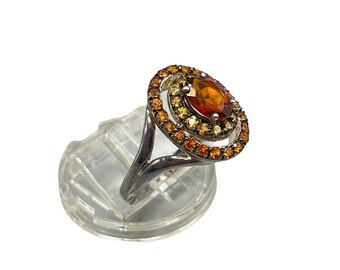 Sterling Silver Citrine Ring Size 8 Halo Ring Tiered Layered Cocktail Ring