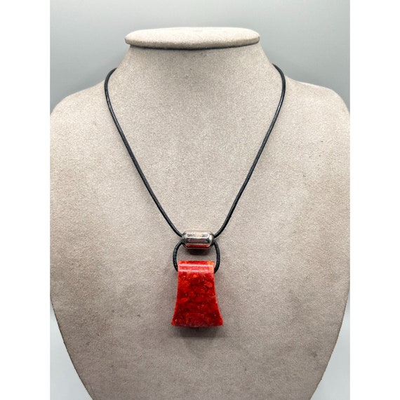 Apple Coral Necklace Sponge Coral and Sterling Si… - image 4