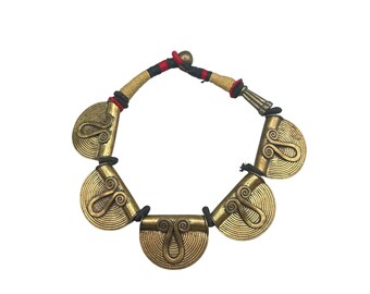 Vintage Old Brass Necklace Ethnic Rural Tribal Primitive Design 15" long