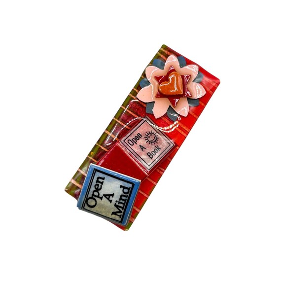 BOOKS BY LUCINDA Pin Brooch Open A Book Open. A Mind Red Handcrafted