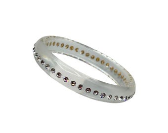 Lucite And Rhinestones Vintage Clear Bangle Bracelet Elegant Lucite