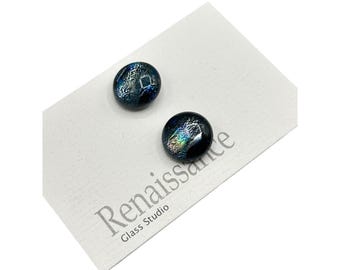 Dichroic Glass Stud Earrings Art Glass Handcrafted Renaissance Studio on Card