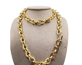 Erwin Pearl Vintage Gold Tone Chain Link Necklace Chunky Statement Choker 34"