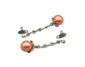 HONORA Pearls Earrings Pierced Dangles With Pink Freshwater Pearls 925 CZ Sterling Silver